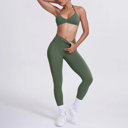 Women 2pcs Patchwork Sport Yoga Suit Training Sleeveless Sport Gym Tops Tummy Control Slimming Booty Leggings Yoga Suit Sports