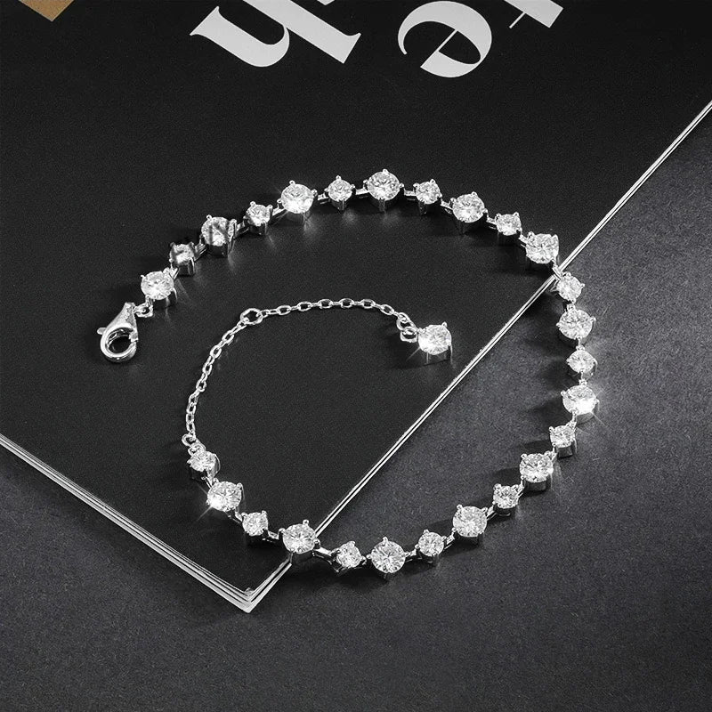 New In D Color 3/4mm Full Moissanite Tennis Bracelet For Women Lady S925 Silver GRA Certified Diamond Link Bracelets Gift