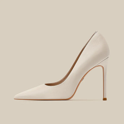 Soft leather high heels for women slim heels with pointed tips new spring and autumn versatile nude professional single shoes