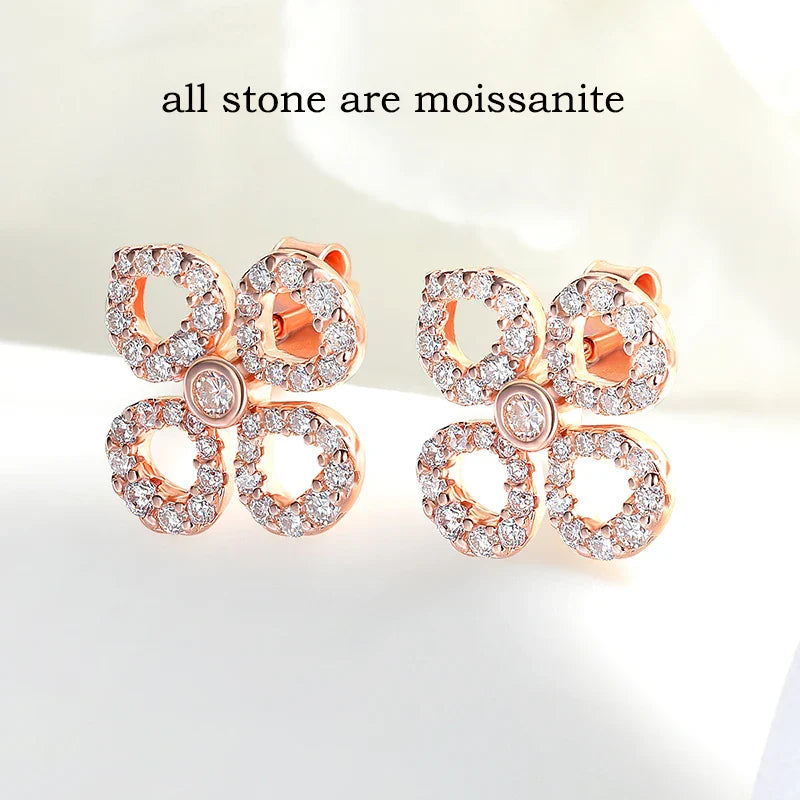 Flower All Moissanite Stud Earrings for Women Full Diamond Round Cut Sparkling Girls Jewelry Pure 925 Silver Plated 18k