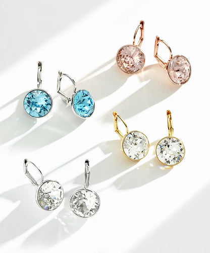 Earring for Women Christmas Birthday Premium Austrian Crystals Round Cut Dangle Silver Gold Color Pierced Jewelry