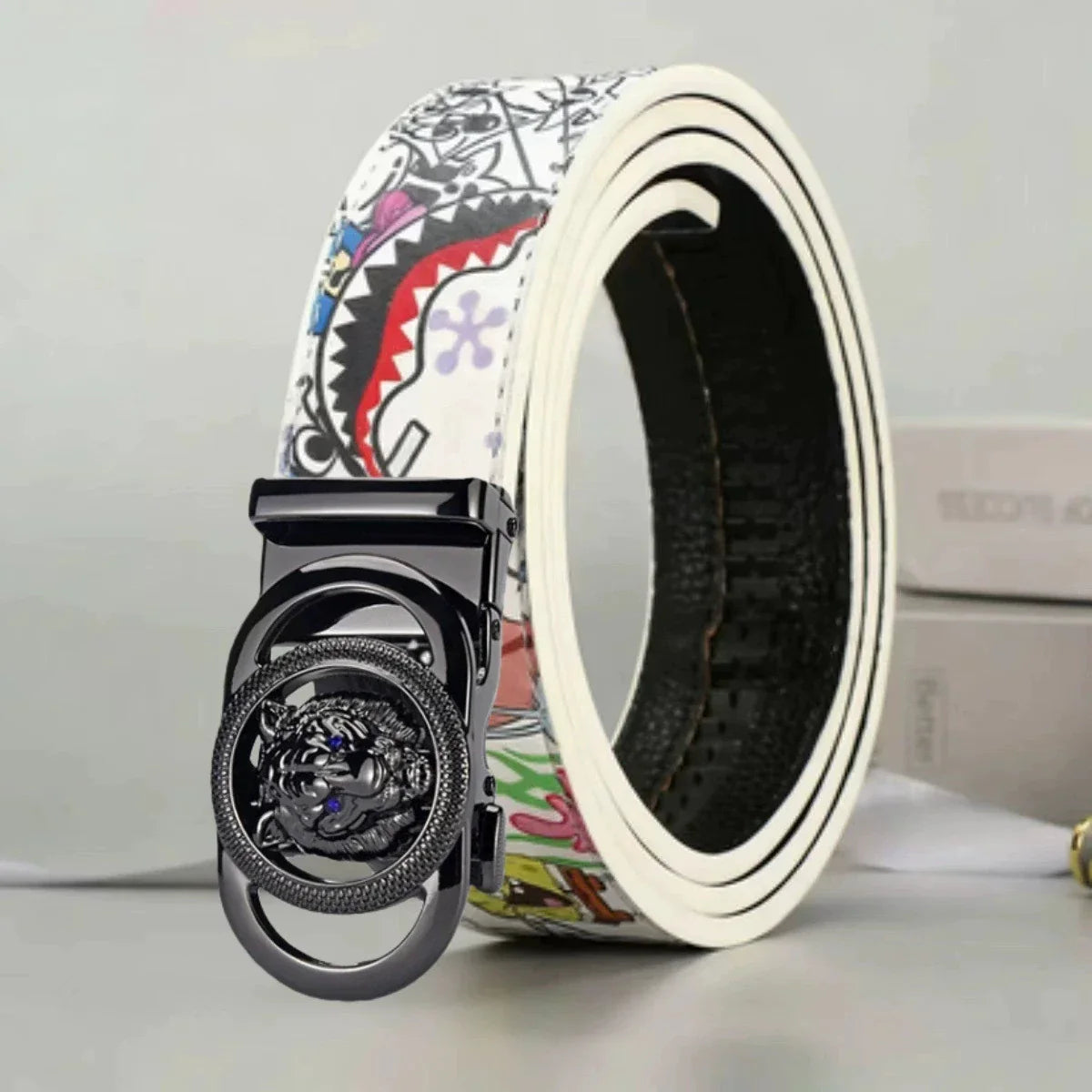 2026 Double Ring Automatic Buckle Belt Men's Leather Belt Cowhide Fashionable and Simple Belt Gold and Silver Alloy Buckle Belt