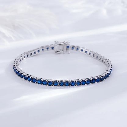 925 Silver Tennis Bracelet, 3mm Pave CZ, Dark Ruby/Rainbow/Blue/Green/Black, Eternity Design, Fine Jewelry for Women