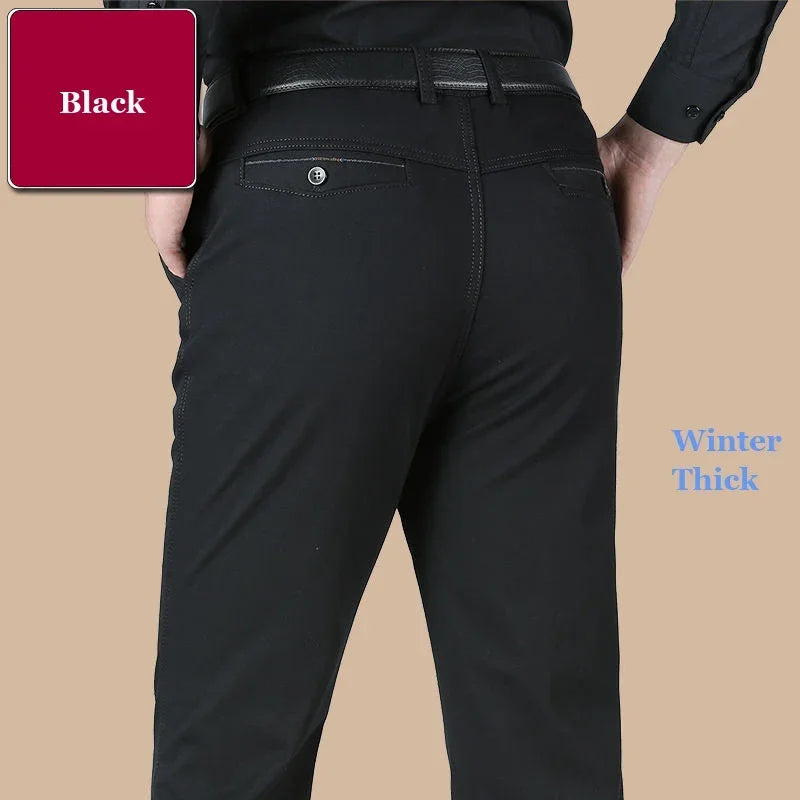 New Arrival 100% Cotton Summer Spring Men's Casual Pants Fashion Solid Black Beige Gentle Thicken Trousers Brand Smart Suit Pant