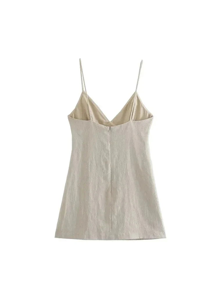 Women Chic Fashion Sleeveless Lnlay Mini Dress Vintage Thin Straps Summer Female Dresses Vestidos Mujer