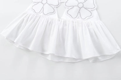 2025 Women Fashion  Rhinestone Floral Poplin Tank Tops Sexy Backless Tied Thin Straps Female Female Camis Top Mujer