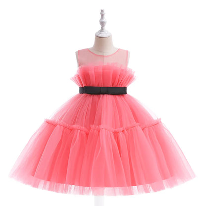 Summer Ruffles Bridesmaids Party Girls Dress Elegant Bow Wedding Birthday Princess Dresses Girl Tulle Pageant Evening Costumes