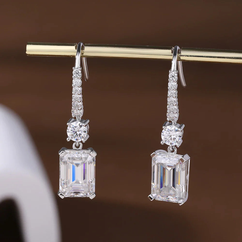 4.5carat Emerald Cut Moissanite Drop Earrings for Women 925 Sterling Silver Long Tassel Sparkling Diamond Hook Earring