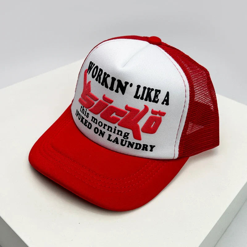 New American Style Men Women Cruise Printed Anime Letter Half Mesh Caps Sunshade Breathable Baseball Hats Versatile Fashion Cute