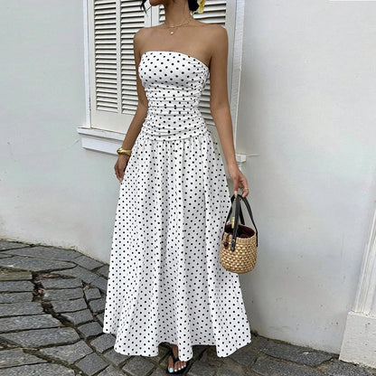 Women's Polka Dot Maxi Dress Off Shoulder A-line Waist Slimming Dress Fashion Evening Gown Retro Elegant Polka Dot Patry Dresses