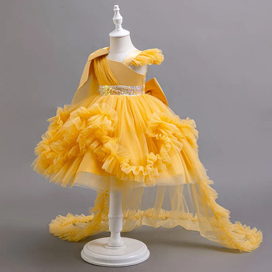summer girls party dresses flower girl wedding elegant party dress 2-6 year old girl pink tulle tail dress
