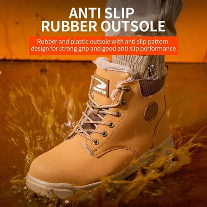 Winter Warm Men's Work Safety Boots Waterproof Sturdy Steel Toe Shoes Sports Shoes Safety Protection Cold Prevention