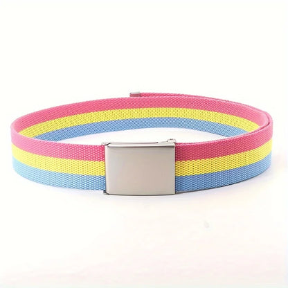 Rainbow Pride Canvas Belt with Square Buckle - Versatile & Stylish for Jeans