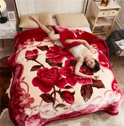 Double layers Raschel Mink Blankets Spring Winter Soft Warm Faux Fur Throw Blankets Heavy Fluffy Weighted Blankets