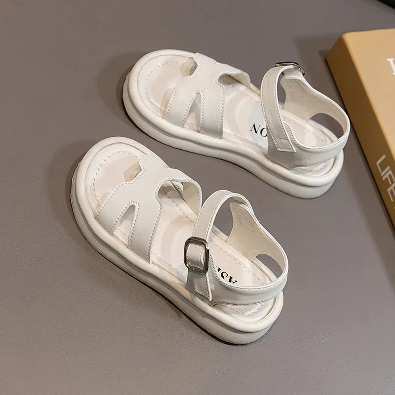 New Summer Girl Sandals Fashion Solid Color Children Causal Versatile Open-toe Beach Shoes Breathable Kids Thick Bottom Sandals