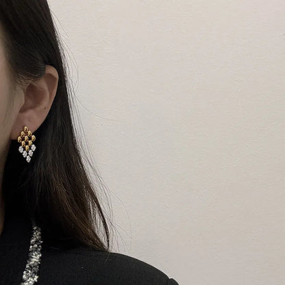 Cz stone pave rhombus chain dangle earrings for women geometric statement earrings party dainty jewelry delicate new in 2025