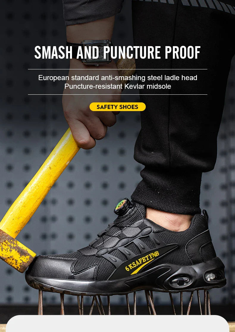 Men Safety Shoes Steel Toe Shoes Indestructible Shoes Lightweight Puncture Proof Work Boots Rotating Button Safety Shoes