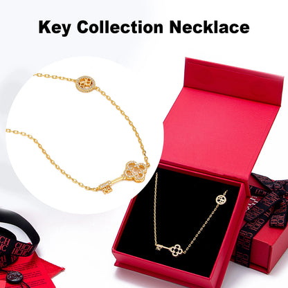 2025 Key Shape Jewelry Set Necklace Earrings Bracelet Ring Gold Plated Brass Zircon Adjustable Light Luxury Gift For Her Party