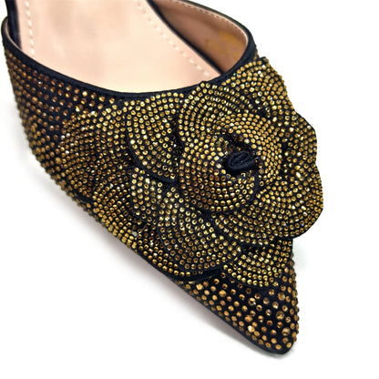 Fashion Ladies Evening Shoes And Bags Paired With Handmade Petal Wine Color Pointed Toe Mid-Heel Nigerian Women Party Shoes