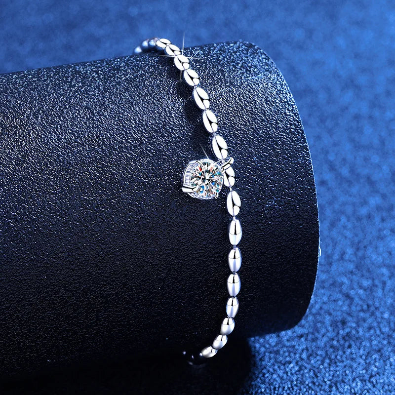 Lucky Clover GRA Certified 0.4cttw Moissanite Diamond Link Bracelet for Women 925 Silver Hand Chain Adjustable Bracelets