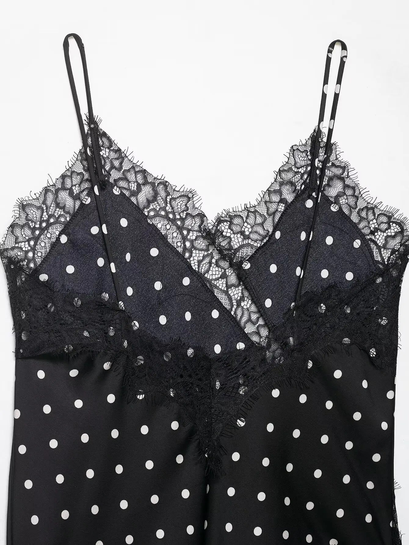 Women Elegant Polka Dot Lace Slip Tops Asymmetrical Hem Tanks Camis Summer Lady Sexy Lace Splicing Club Party Tops Camisole