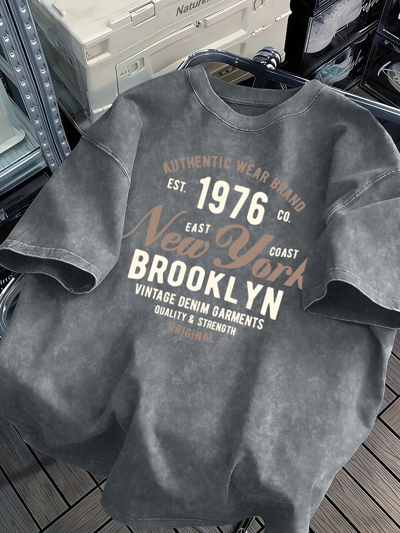 New York Brooklyn Est 1976 Washed Mens T-Shirt Cotton All-Match O-Neck T Shirts Retro Unisex Fashion Tee Loose Soft Short Sleeve