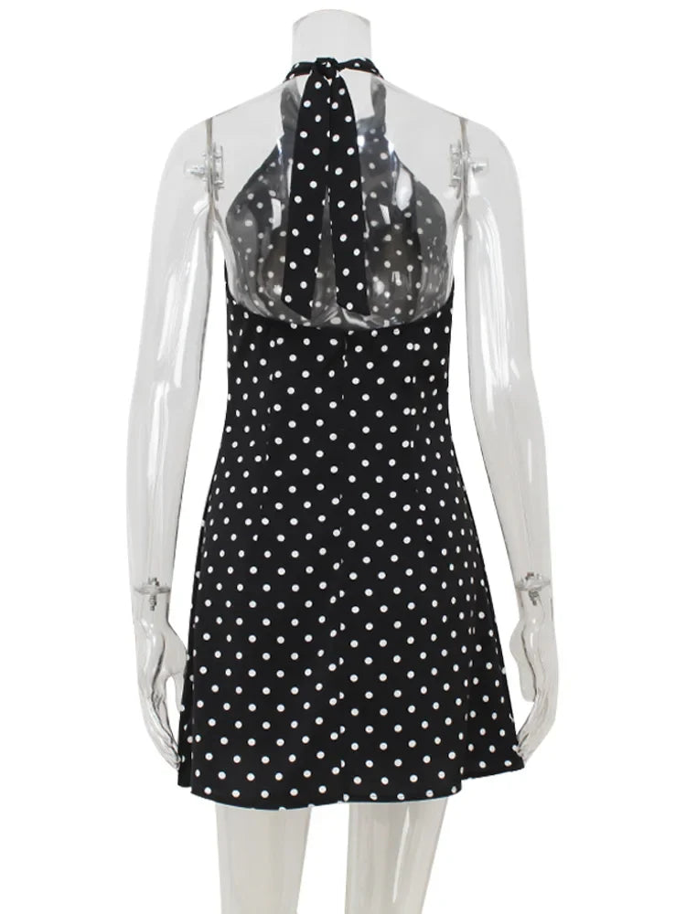 Dot Prints Halter Backless Sleeveless Elegant Party Outfits Women Dresses Summer Sheath Fashion Female Bodycon Trendy