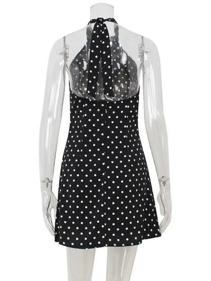 Dot Prints Halter Backless Sleeveless Elegant Party Outfits Women Dresses Summer Sheath Fashion Female Bodycon Trendy