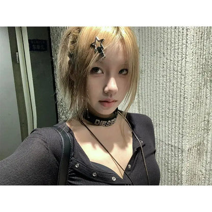Y2k Japanese T Shirt Women Lace Long Sleeve Print Graphic Tops Streetwear American Retro 90s Crop Tops Autumn Tshirts