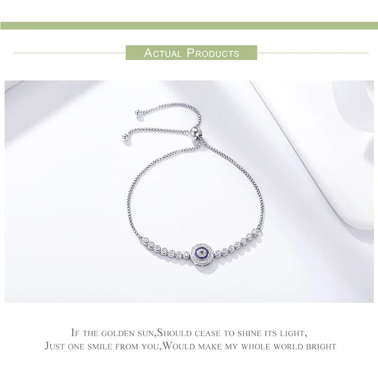 Authentic 925 Sterling Silver Evil Eye Tennis Bracelet for Women Adjustable Chain Bracelet Sterling Silver Jewelry SCB033