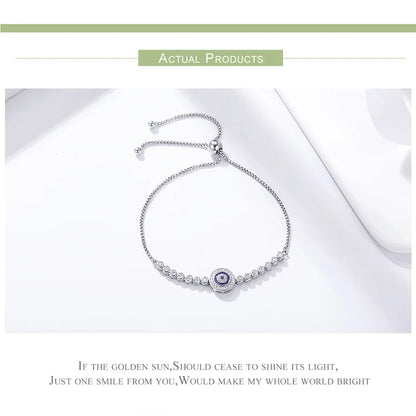 Authentic 925 Sterling Silver Evil Eye Tennis Bracelet for Women Adjustable Chain Bracelet Sterling Silver Jewelry SCB033