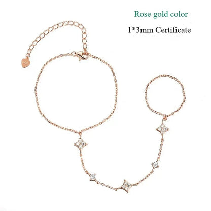 14K Plated Certified Moissanite Bracelets for Women Girls 14-21cm Adjustable Chain Lab Diamond 100% Real Pure Silver 925