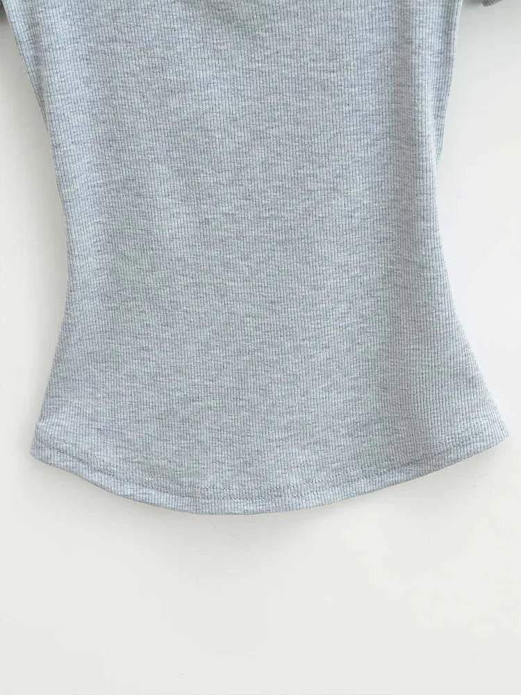 Women's Slim Fit Square Collar Crop Top High Stretch Short Sleeve Pullover Sexy Summer Blouse T-shirt for Bottoming