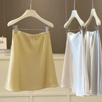 High-waisted Satin Skirts Women Summer 2026 French  Slim Simple A-line Skirt Female Elegant Korean Style Mini Skirt for Women