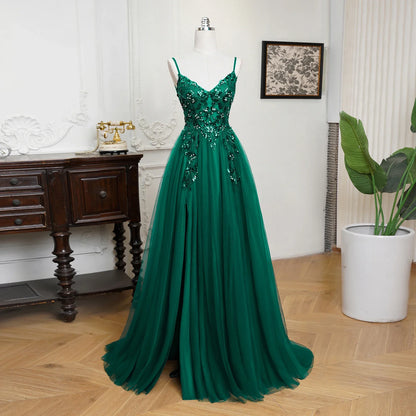 Dusty Blue Soft Shiny Tulle Long Evening Dresses Elegant Appliques Lace Open Back Sexy Prom Formal Party Maxi Gowns