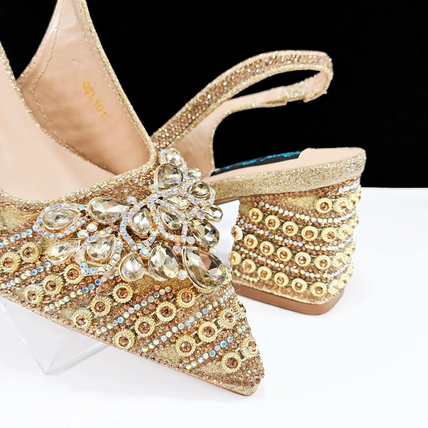 INS Full Rhinestone Comfortable high heel shoes And Bag Fashion Style Pointed-Toe Shoes For Women