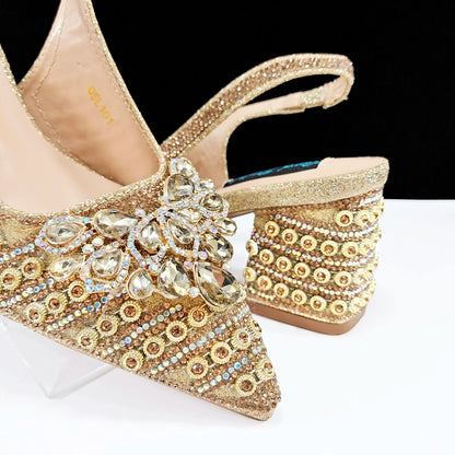 Full Rhinestone Comfortable high heel shoes And Bag Fashion Style Pointed-Toe Shoes For Women