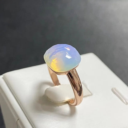 Trendy 12.6mm Flat Rose Gold Ring 35 Candy Colors Green Amethyst Turquoise Crystal Jewelry Gift for Women