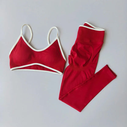 Women 2pcs Sport Sets Gym Push Up Yoga Pants Hollow Back Fitness Bras Workout High Waist Leggings Seamless Tights  Gym Set Suit