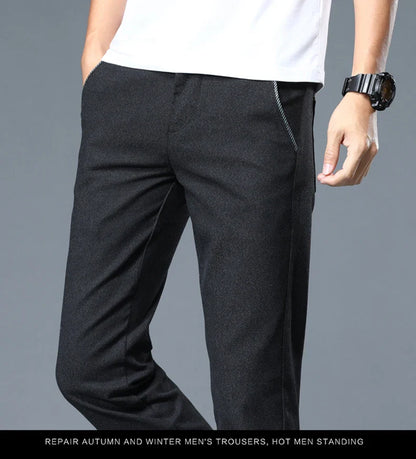 Classic Soft Grinding cotton Pants Men Business Casual Pants 2023 Autumn New Straight Slim Fashion Gray Black Brand Trousers