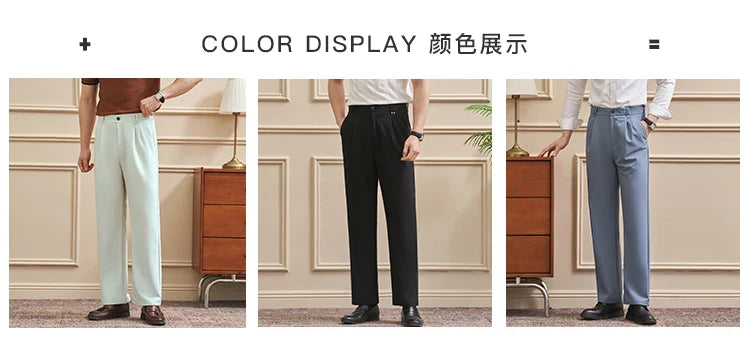 Men‘s Slim-Straight Fit Trousers for Spring & Summer Slim Fit Daily Work Trousers, Solid Color Street Suit Trousers