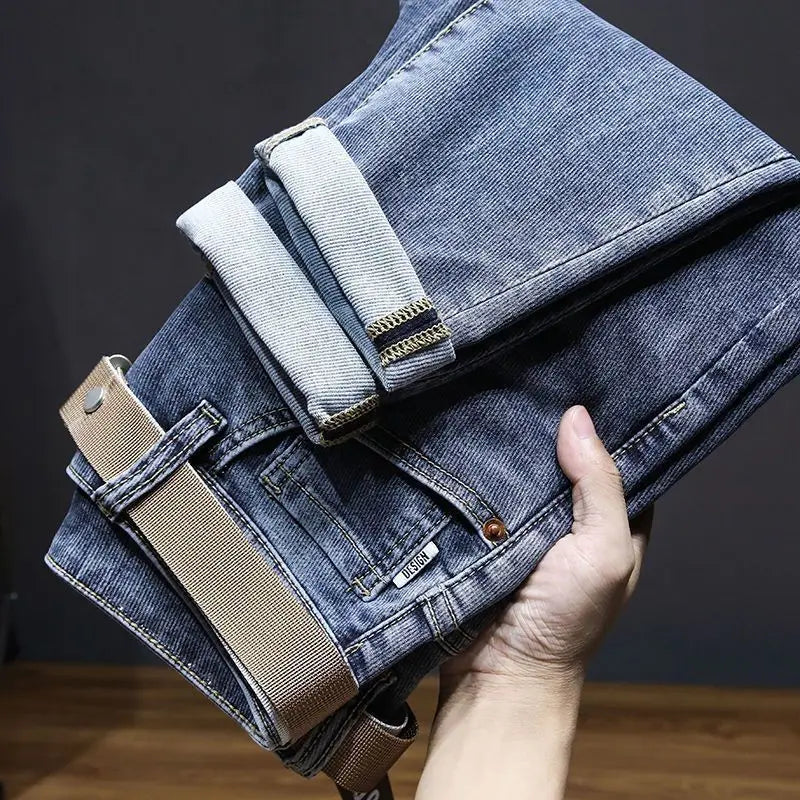 High-end 2023 Harajuku Designer Clothes Denim New Trousers Kpop Stretch Trendy Korean-style with Our Luxury Men's Casual Jeans