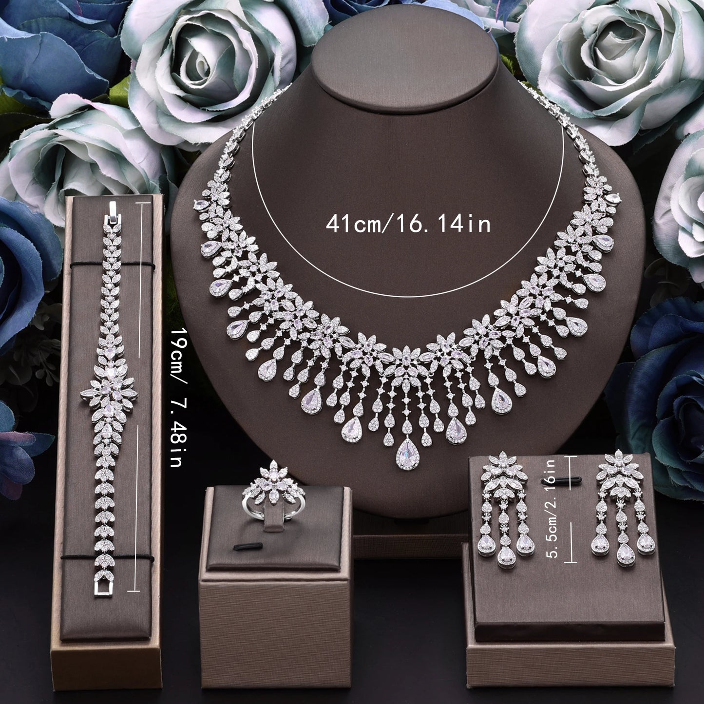 2024 Hot Sale 4 Pieces Super Luxury Cubic Zirconia Bridal Jewelry Set Nigeria Dubai Jewelry Set Bridal Accessories