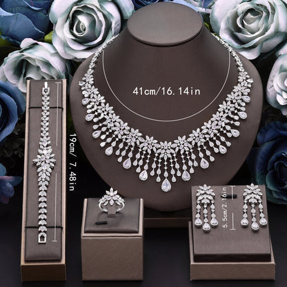 2024 Hot Sale 4 Pieces Super Luxury Cubic Zirconia Bridal Jewelry Set Nigeria Dubai Jewelry Set Bridal Accessories