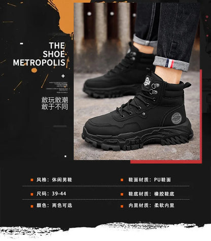Men Boots Cotton Boot Platform Autumn British High Top Retro Thick Sole Lace Up Comfort Anti Slip Sport Mountaineering Boot