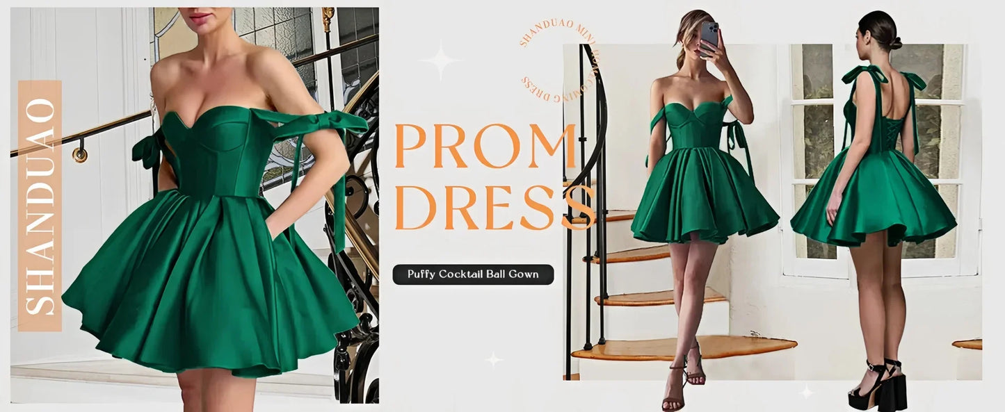 Mini Satin Sweetheart Homecoming Dresses for Teens Bow Spaghetti Straps Short Ball Gown Puffy Cocktail Prom Dress with Pockets