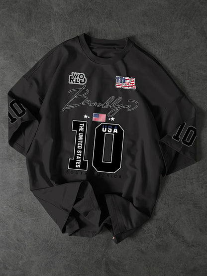New Men's Brooklyn 10 T-Shirt USA Flag Graphic Print Streetwear Crew Neck Short Sleeve Polyester Tops S-2XL