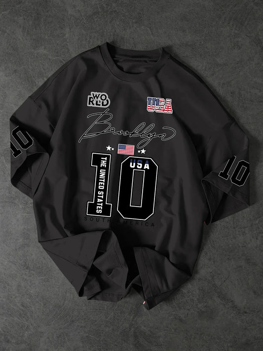 New Men's Brooklyn 10 T-Shirt USA Flag Graphic Print Streetwear Crew Neck Short Sleeve Polyester Tops S-2XL