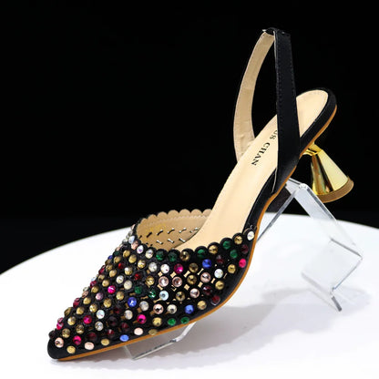 High-Heeled Pointed Toe Wedding Shoes Colorful Full Diamond Design Shoe and Bag Set for Nigeria Party