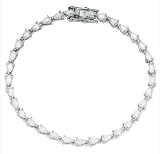 3x5mm Pear Cut Moissanite Tennis Bracelets for Women  s925 Sliver Plated 18k White Gold Hiphop Party Bracelet Wholesale